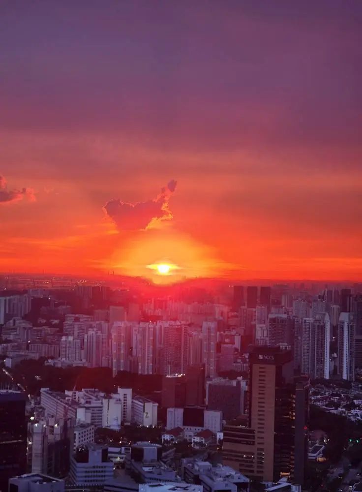 可能是包含下列内容的图片：黎明、云和摩天大楼