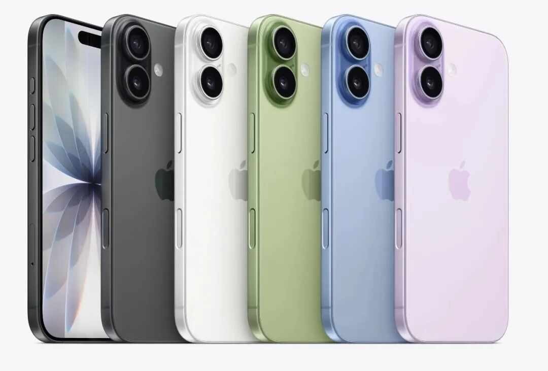 iPhone 17, all five colours: black, white, sage, mist blue, lavender